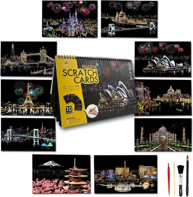 Productafbeelding van Scratch Art Book voor volwassenen en kinderen - Rainbow Scratch Painting Art Kit, DIY Craft Kit met 1 Rainbow Scratch Art Book en 4 gereedschappen