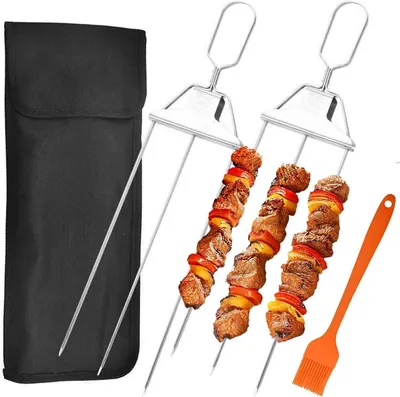 Immagine prodotto di Jogoico spiedini per barbecue in acciaio inox a 3 vie spiedini per barbecue riutilizzabili set di 2