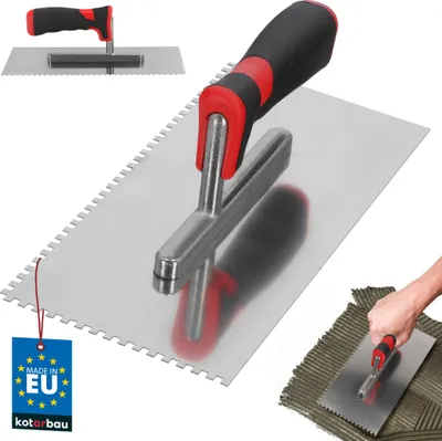 Obrázok produktu pre KOTARBAU® Nerezové hladidlo 270 x 130 mm so zubami 4x4 mm na kladenie obkladačiek Nerezové hladidlo s mäkkou rukoväťou