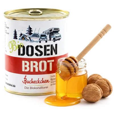 Produktbild von Dosenbrot Honig-Walnussbrot 6x400g Brot 5 Jahre haltbar Camping Outdoor Prepper Nahrung DE-ÖKO-001, KI-generiertes Bild