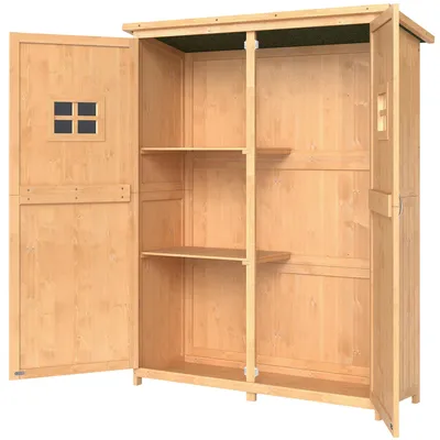 Produktbild von Outsunny Gartenschrank Holz Geräteschuppen Gerätehaus Pultdach H164cm Natur