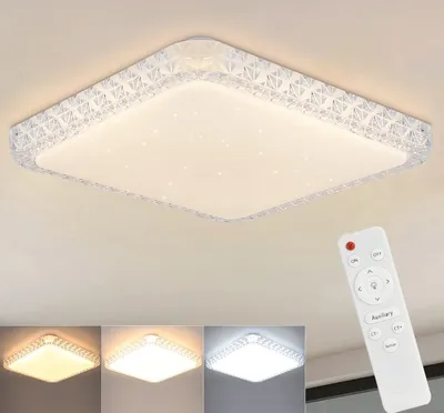 Produktbild von ZMH LED Deckenleuchte Wohnzimmer Deckenlampe Dimmbar - Schlafzimmerlampe decke mit Fernbedienung 32W Kristall Küchenlampe Modern Sternenhimmel Flurlampe inkl. Memoryfunktion für Kinderzimmer Esszimmer