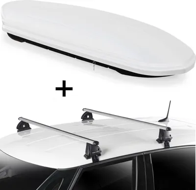 Immagine prodotto di Box da tetto VDPMAA460 460 litri bianco chiudibile + portapacchi VDP EVO ALU compatibile con Chevrolet Spark 5 porte 2010-2016