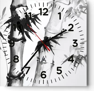 Produktbild von Wanduhr - Quadrat - Glasuhr - Asiatisch Aquarell Bambus - 30x30cm - Schleichendes Uhrwerk - Lautlos - zum Aufhängen bereit - Dekoration Modern - Wanddekoration aus Glas - C4AC30x30-4577