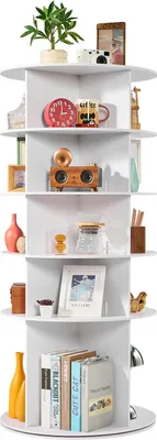 Obrázok produktu pre Stojan na topánky - Kolotoč na topánky - Otočný o 360° - 5-stupňový - Na 20 párov topánok - Úspora miesta - 59,8 x 59,8 x 135 cm - Biely