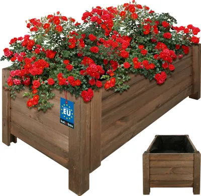 Obrázek produktu pro KOTARBAU® Dřevěný truhlík na venkovní květiny Truhlík na květiny dlouhý 79 cm široký 39 cm Hnědý dřevěný truhlík na květiny pro terasu a balkon Truhlík na květiny dřevěný vzhled Truhlík na bylinky