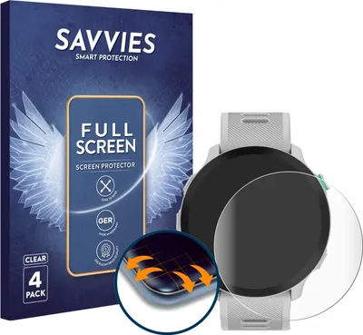 Produktbild von 4x Savvies Fullscreen Schutzfolie für Garmin Forerunner 55 Displayschutz Folie Fullcover Klar Transparent