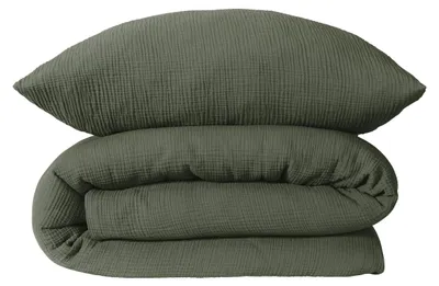 Produktbild von SCHIESSER Bettwäscheset Molly | Einfarbig | Musselin | 2-teilig | 100% Baumwolle | Weich & Angenehm | YKK-Reißverschluss | 155x220 cm + 80x80 cm | Dunkelgrün
