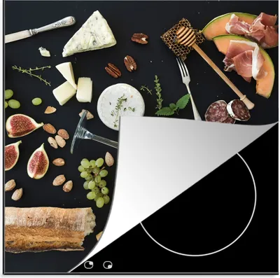 Produktbild von KitchenYeah© Herdabdeckplatte Wein - Obst - Käse , 78x78cm, Küche Deko, Glaskeramikkochfeld Herdabdeckung, Abdeckplatte fùr Kochfeld