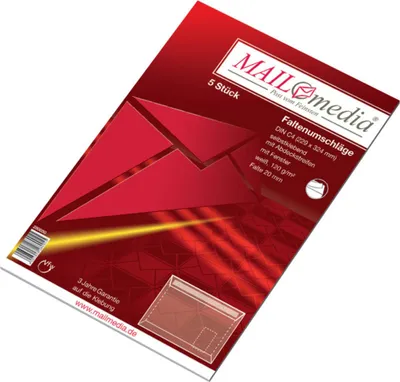 Produktbild von MAILMEDIA 280050 Faltentaschen - C4, mit Fenster, 20 mm-Falte, haftklebend, 120 g/qm, weiß, 5 Stück