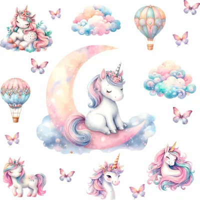 Produktbild von 264 Wandtattoo Einhorn auf Mond - Größe 750 x 420 mm