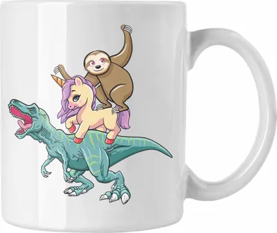 Produktbild von Trendation - Dinsosaurier Einhorn Faultier Tasse Grafik Geschenk Lustig (Weiß)