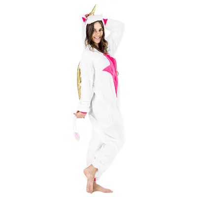 Zdjęcie produktu dla ZOLTA Jumpsuit Onesie dla kobiet i mężczyzn - Miękka i przytulna piżama uni  - Ciepła piżama - Kostium na imprezę i Halloween - Rozmiar 148-160 cm S - Jednorożec ze złotymi skrzydłami