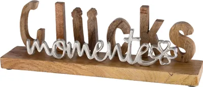Produktbild von Schriftzug Glücksmomente  Alu silber Mangoholz natur ca. 38 cm
