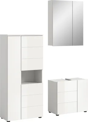 Produktbild von Badezimmer-Set >Vira< (3-teilig) in weiß / weiß hochglanz - 135x190x34cm (BxHxT)