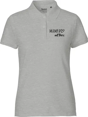 Produktbild von Huuraa Damen Polo Shirt MAMPA mit Herz XXL Sport Grey Bio Baumwolle Fairtrade Poloshirt Geschenkidee