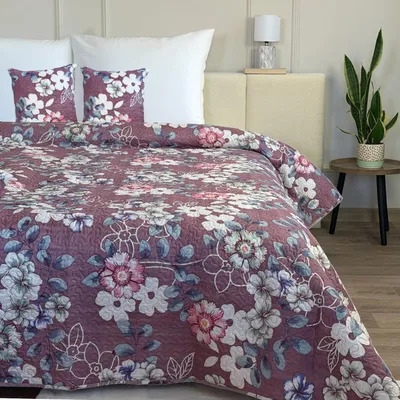 Produktbild von Tagesdecke Zweiseitige Bettüberwurf Allzweckdecke Steppdecke Lila Rosa Blumen (TAVIRA F-8601) 220x240+ 2x Bezüge 40x40