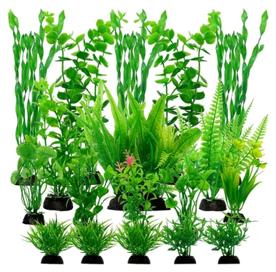 Produktbild von 18 Stück Dekorative Aquariumpflanzen, Künstliche Pflanzen für Aquarien, Kunststoffpflanzen für Aquarien