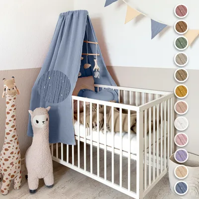 Produktbild von Handgefertigter Baumwoll-Betthimmel für Babybett, Gold Applikation