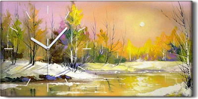 Produktbild von Küchenuhr Bürouhr Leinwand Uhr Geräuschlos Kunstdruck 60x30 Der Wald Fluss - weiße Hände