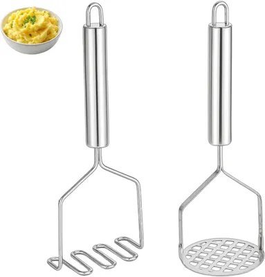 Produktbild von Kartoffelstampfer Edelstahl 2er Set, rund & rechteckig, Pürierstampfer für Kartoffelpüree, Gemüse & Avocado, ergonomisch & langlebig