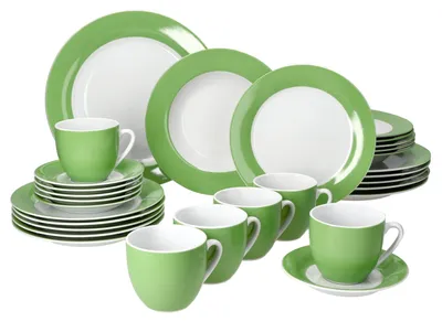 Zdjęcie produktu dla 30szt Variant zielony porcelanowy serwis obiadowy 6 osób filiżanki spodki talerze