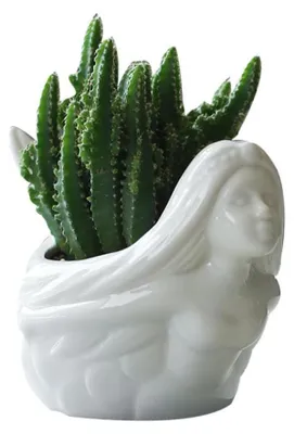 Productafbeelding van Solidchoice - Keramische Bloempot met Zeemeerminmotief voor Vetplanten