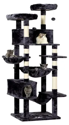 Produktbild von Kratzbaum 193 cm hoch, stabiler XXL Kratzbaum für große Katzen mit 2 Höhlen, 2 Plattformen und Hängematte, deckenhoher Katzenbaum mit mehreren Ebenen