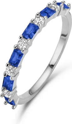 Produktbild von Neu Bling 9NB-1077-50 Silberring mit Zirkonia - Größe 50 - 2 mm breit - Baquette und rund - weiß und blau - Silber