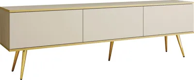 Produktbild von MIRJAN24 TV-Lowboard Oro I mit Füße, Wohnzimmer TV-Schrank mit drei Klappen, Stahlfüße in der Farbe Gold (Farbe: Beige / Beige + Gold)