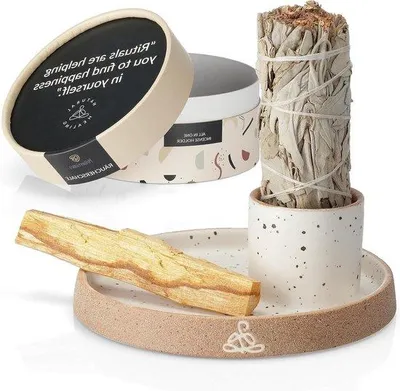Produktbild von Famanu Wurfschale Hochwertige Qualität für Räucherstäbchen - Palo Santo - Weiße Salbei