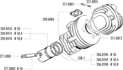 Zdjęcie produktu dla Zestaw tłokowy Polini o pojemności 84 ccm, średnica 50,4 mm, przeznaczony do skuterów Vespa PK 50, Special 50, XL 50