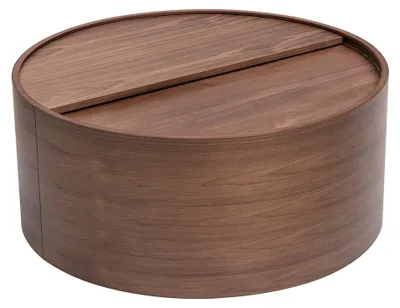 Produktbild von Miliboo - Runder dunkler Walnussholz Couchtisch mit drehbarer Platte und Stauraum D80 cm DALI