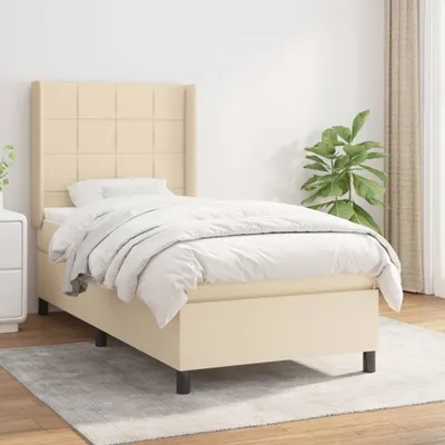 Produktbild von The Living Store Boxspringbett mit Matratze Creme 90x200 cm Stoff