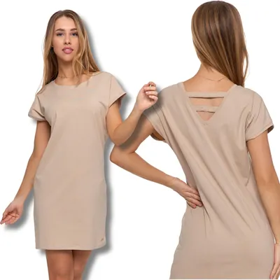 Immagine prodotto di Abito - Abito estivo taglia M - Abito in cotone beige - Abito da donna - Abito a maniche corte