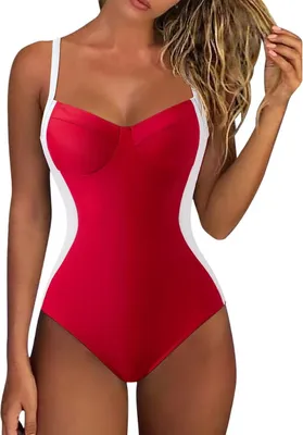 Immagine prodotto di Costume da bagno intero push-up con scollo a V e scollatura sulla schiena Rosso S