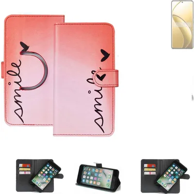 Produktbild von K-S-Trade Schutzhülle Handyhülle kompatibel mit Realme 12 Pro+ Hülle cover bookstyle Etui ''smile'' rot Standfunktion Kameraschutz (1Stk)
