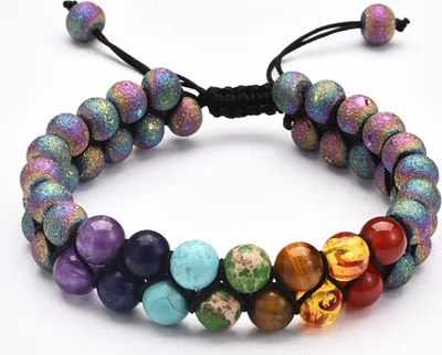 Produktbild von Armband Set Zweireihiges Chakra Armband Damen Herren, Edelstein Armband, J0364, Bunt