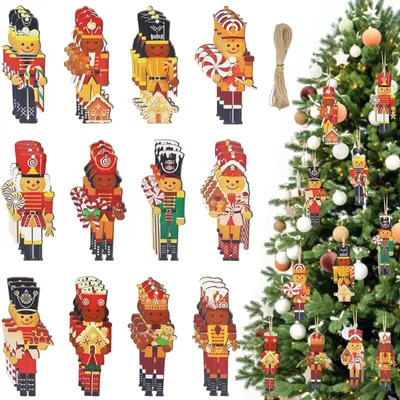 Holz-Weihnachtsanhänger, 36 Stück, Nussknacker-Motive, Christbaumschmuck