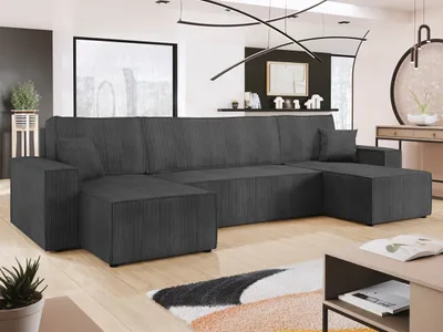 Produktbild von MIRJAN24 Wohnlandschaft Karl U Cord, Eckcouch mit Bettkasten und Schlaffunktion, Schwarze Füße, Kissen mit Reisverschluss, 312x145x82 cm (Farbe: Poso 22)