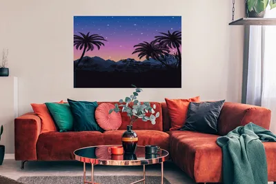 Produktbild von MuchoWow® Poster Palme - Berg - Nacht 120x80 cm - Bilder