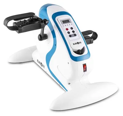 Produktbild von Klarfit Cycloony Beintrainer - Pedaltrainer für Muskelaufbau, 70 W Beintrainer für zuhause, 12 Geschwindigkeitsstufen, Trainingscomputer, Vor- / Rückwärtslauf, weiß-blau