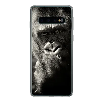 Produktbild von MuchoWow® Handyhülle Schutzhülle Hülle für Samsung Galaxy S10 Gorilla auf schwarzem Hintergrund in Schwarz und Weiß Silikon Softcase Handy Hülle - Handytasche
