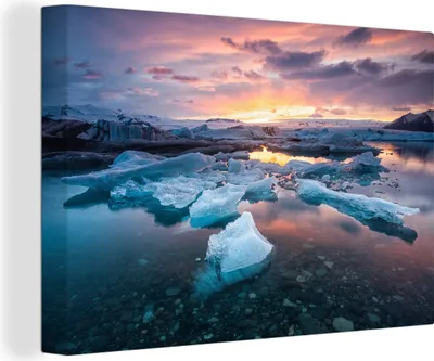 Obrázek produktu pro OneMillionCanvasses® Malba na plátně Nástěnná malba na plátně - Západ slunce u jezera Jökulsárlón - 150x100cm