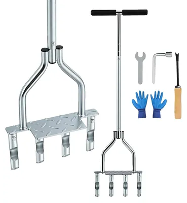 Image de Aérateur de gazon, modèle à 4 lames, en acier inoxydable durable, couleur argent
