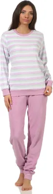 Produktbild von Damen Frottee Schlafanzug mit Bündchen Pyjama in edler Streifenoptik  - 202 201 13 362 ; lila , 40/42
