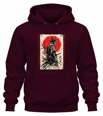 Imagen del producto de Bushido, Samurai, Katana, Guerrero, Japón, Japonés, Y2K, Ronin, Sudadera con capucha, color burdeos, talla L