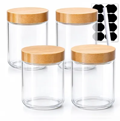 4er-Set Overnight-Oats-Gläser 500 ml mit Bambusdeckel