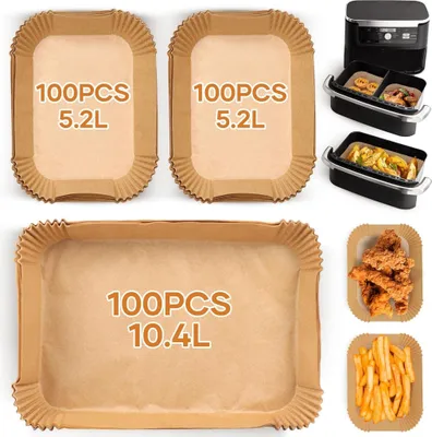 Produktbild von 300 Stück Backpapier für Heißluftfritteuse Kompatibel mit Ninja AF500EU, Airfryer Backpapier für 5.2L/10.4L, Zubehör für Ninja Foodi FlexDrawer Dual Zone AF500EU 10.4L Heißluftfritteuse
