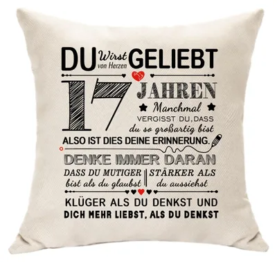 Produktbild von Dekorative Kissenbezüge 18x18 cm, quadratisches Geschenk zum 17. Geburtstag eines Mädchens, Geburtstagsgeschenk für 17-jährige Töchter und Söhne, Geschenk von Mama und Papa